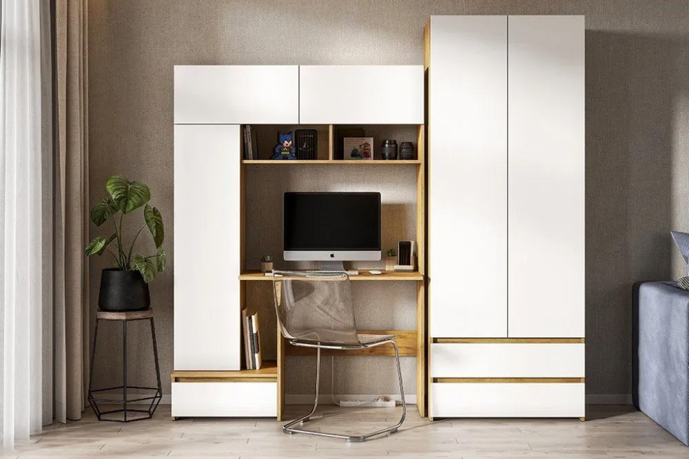 Стол компьютерный Некст 1, Дуб Золотой, Белый