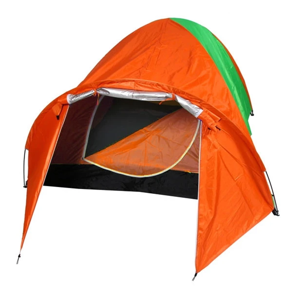 Палатка туристическая Кама-3 двухслойная, (200+80)*210*130 см, цвет оранжево-зеленый