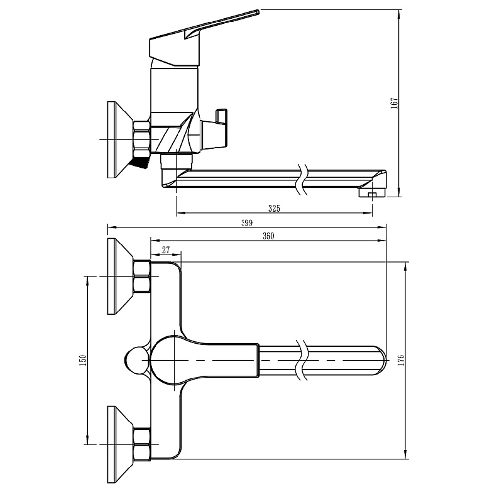 Смеситель для ванны LORANTO KATRINA керамический картридж, длинный излив, хром (LR90504000)