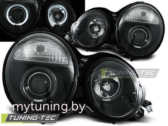 Передние фары angel eyes black для Mercedes E W210