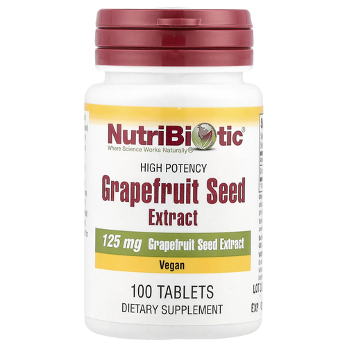 NutriBiotic, экстракт косточек грейпфрута, высокая эффективность, 125 мг, 100 таблеток