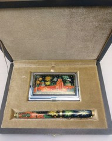 Набор "Кремль" №2 с визитницей и ручка Паркер (роспись Палех)