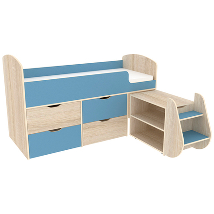 Кровать-чердак КарИВи Малыш 7 Дуб Сонома Светло-синий, голубой