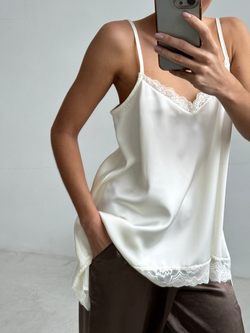 Топ шелковый с кружевом (шампань)