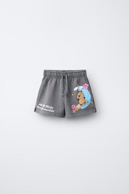 ZARA ШОРТЫ С ЭФФЕКТОМ ПОТЕРТОСТИ CAPIBARA CAPYFUN ©, АНТРАЦИТОВО-СЕРЫЙ