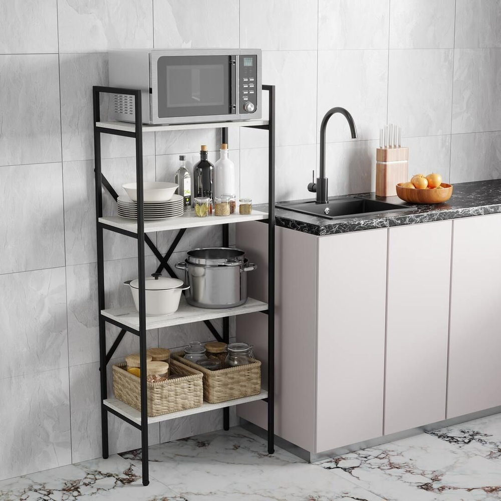 Стеллаж STRONG loft,НЕРАЗБОРНЫЙ,металлический напольный с 4 деревянными полками, 147х60х35 см, ГРОСТАТ