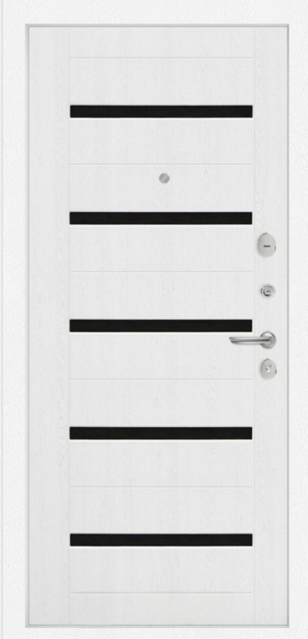 Входная металлическая дверь с шумоизоляцией для квартиры, белое дерево со стеклянными чёрными вставками - 1106