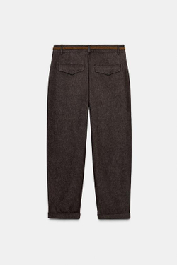 ZARA БРЮКИ ЧИНОС С ПЛЕТЕНЫМ РЕМНЕМ, КОРИЧНЕВЫЙ