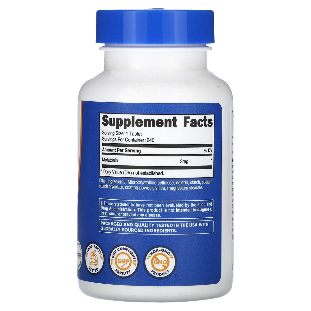 Nutricost, мелатонин, 3 мг, 240 таблеток