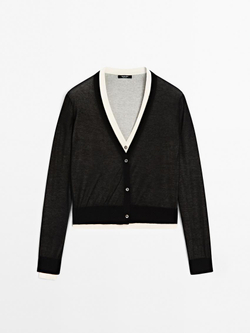 Massimo Dutti Кардиган из смесового хлопка, черный