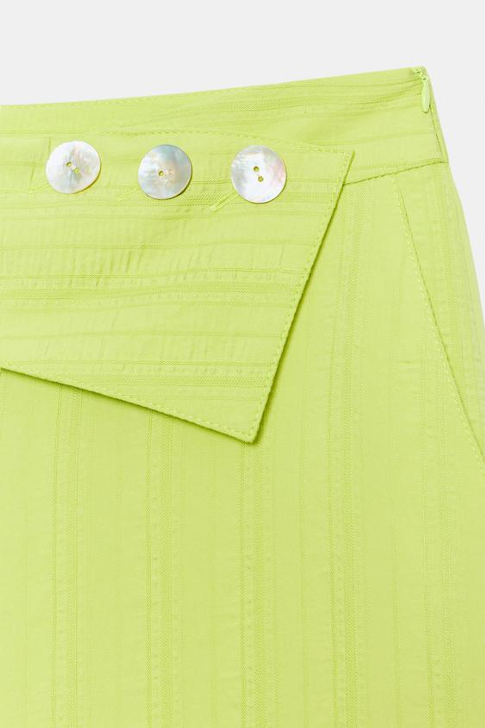 ZARA ШИРОКИЕ БРЮКИ С ВЫСОКОЙ ПОСАДКОЙ И КЛАПАНОМ, ЗЕЛЕНЫЙ