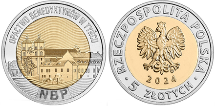 Польша 5 злотых, 2024 Бенедиктинское аббатство в Тынеце