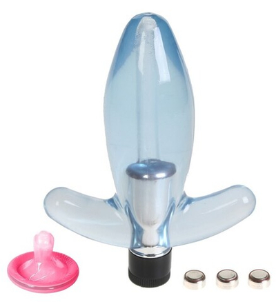 Анальный стимулятор Butt Plug с вибрацией (Цвет: голубой)