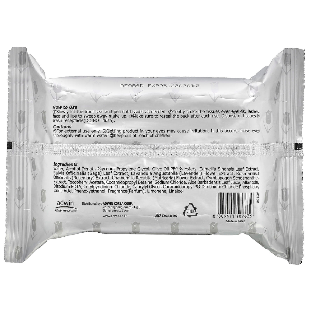 Purederm, Make-Up Cleansing Tissues, алоэ, 30 видов тканей