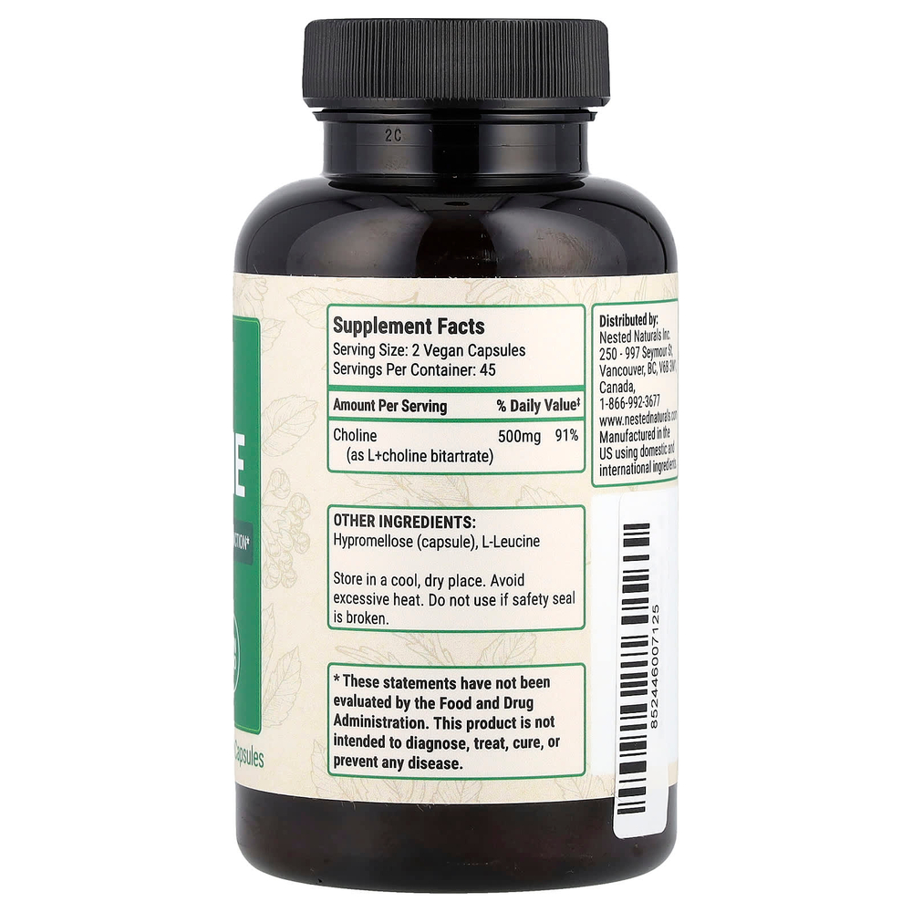 Nested Naturals, Холин, 90 веганских капсул (250 мг на капсулу)