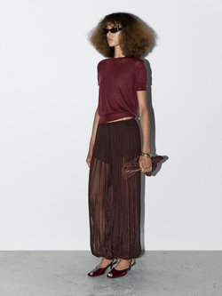 Massimo Dutti Тонкий трикотажный свитер с короткими рукавами - STUDIO, бордово-красный