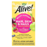 Nature's Way, мультивитамины для волос, кожи и ногтей Alive!®, со вкусом клубники, 60 капсул