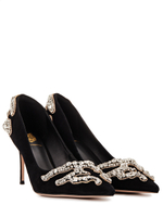 Женские замшевые туфли черные с аппликацией