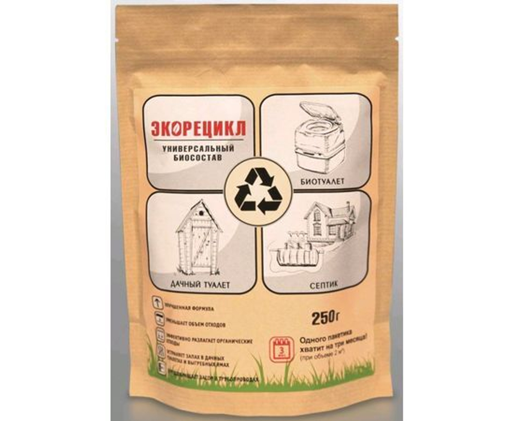 Биосостав Экорецикл Дачный д/выгребных ям, биотуалетов, септиков, 250 гр.