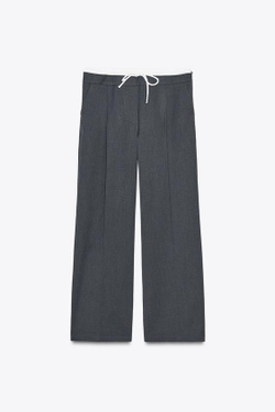 ZARA БРЮКИ WIDE LEG С ДВОЙНЫМ ПОЯСОМ, АНТРАЦИТОВО-СЕРЫЙ