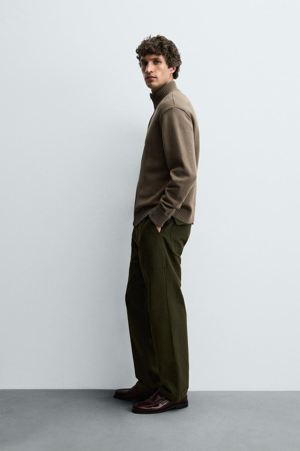 ZARA ВЯЗАНЫЙ КАРДИГАН НА МОЛНИИ, ЦВЕТ МХА