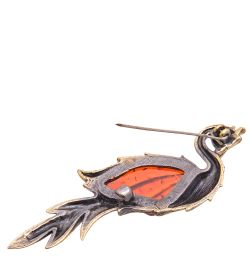 AM-3510 Брошь «Цапля» (латунь, янтарь)