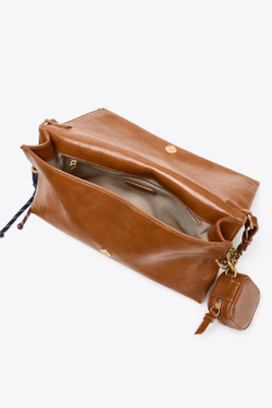 ZARA СУМКА С ПОДВЕСКАМИ, РЫЖЕВАТО-КОРИЧНЕВЫЙ