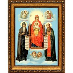 Киево-Печерская  Свенская икона Божьей Матери с предстоящими Антонием и Феодосием со свитками.