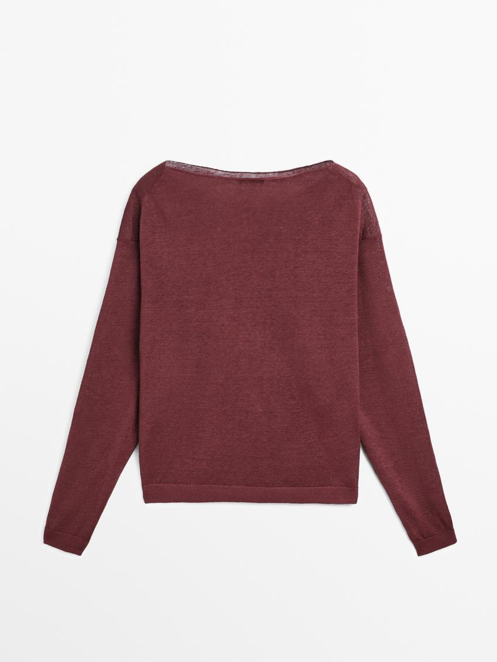 Massimo Dutti Свитер тонкой вязки из 100% льна, бордо