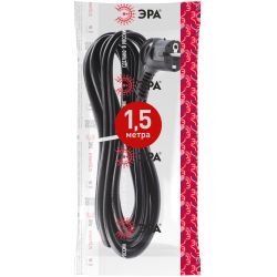 Шнур сетевой с вилкой ЭРА U-3x1-1,5m-B с заземлением 1,5м ПВС 3x1мм2 черный | 
