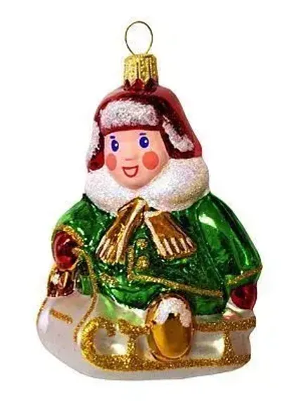 Елочное украшение Мальчик на санках 85 мм., стекло, Ёлочка (С1598)