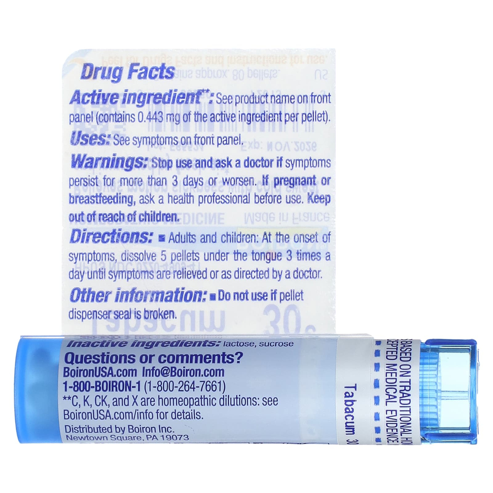 Boiron, Tabacum, 30C, облегчение при укачивании, прибл. 80 гранул