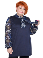 Комбинированная туника Милано с шифоном, синяя