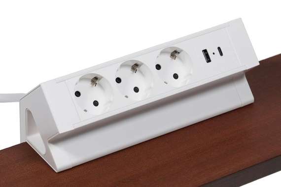 Блок розеток настольный с двумя крепежами (3 розетки, USB-A, USB-C) G4103Y-2AC.N Белый 215*75*82