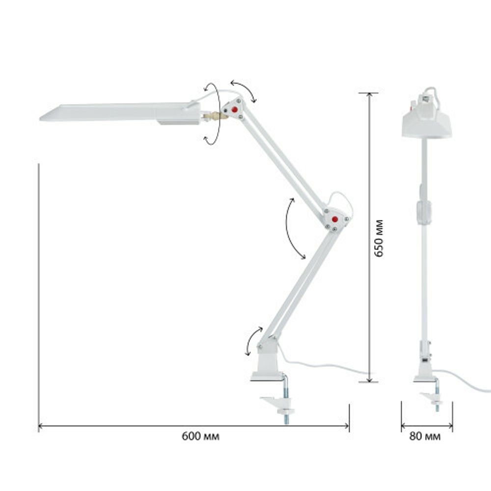Настольный светильник ЭРА NL-201-G23-11W-W с лампой PL на струбцине белый