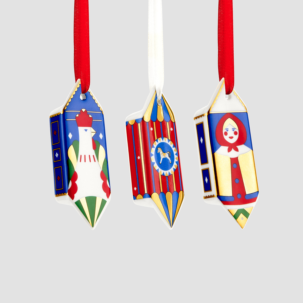 Набор из 3 елочных игрушек-конфет Farforite «Зеленая ярмарка / Зимняя ярмарка» в подарочной коробке