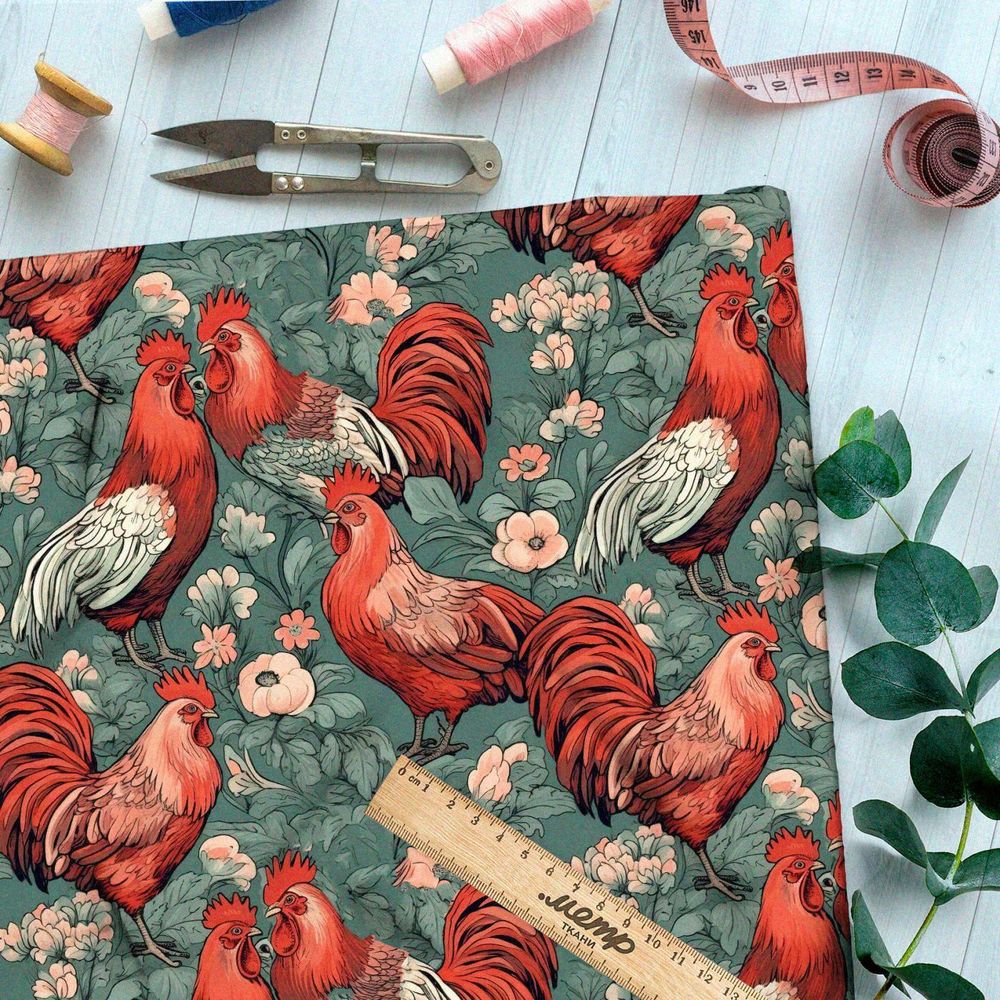 Ткань Барби эффектные петухи