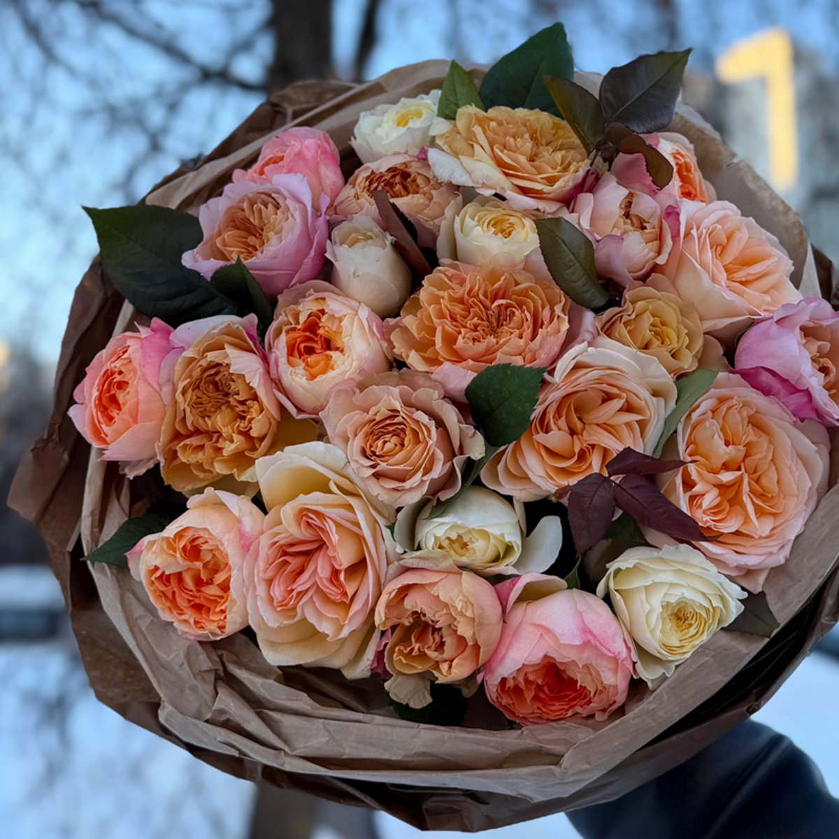 🌸 Персиковый микс — букет интерьерных садовых роз — 8 марта у Феи