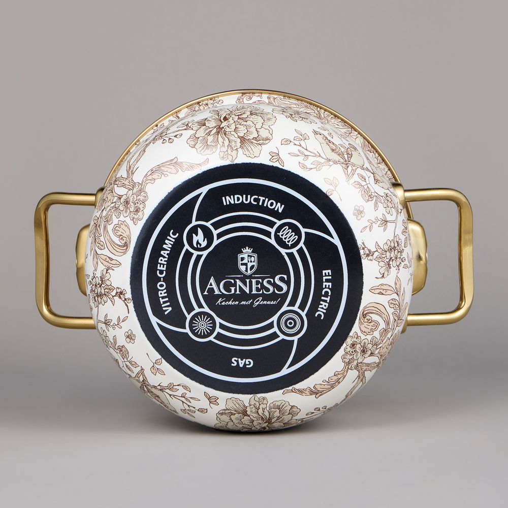 НАБОР КАСТРЮЛЬ AGNESS ЭМАЛИРОВАННЫХ СЕРИЯ "ROYAL GARDEN", 6ПР. 2,1Л, 2,8Л И 3,8Л