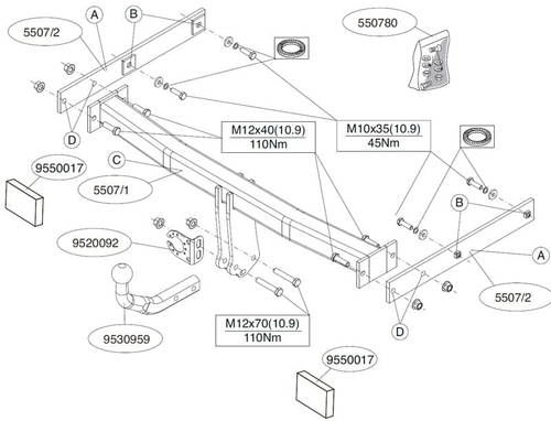 Фаркоп Brink (Thule) 550700 для Audi A6 седан 11-(паспорт и сертификат в комплекте)(без электрики)