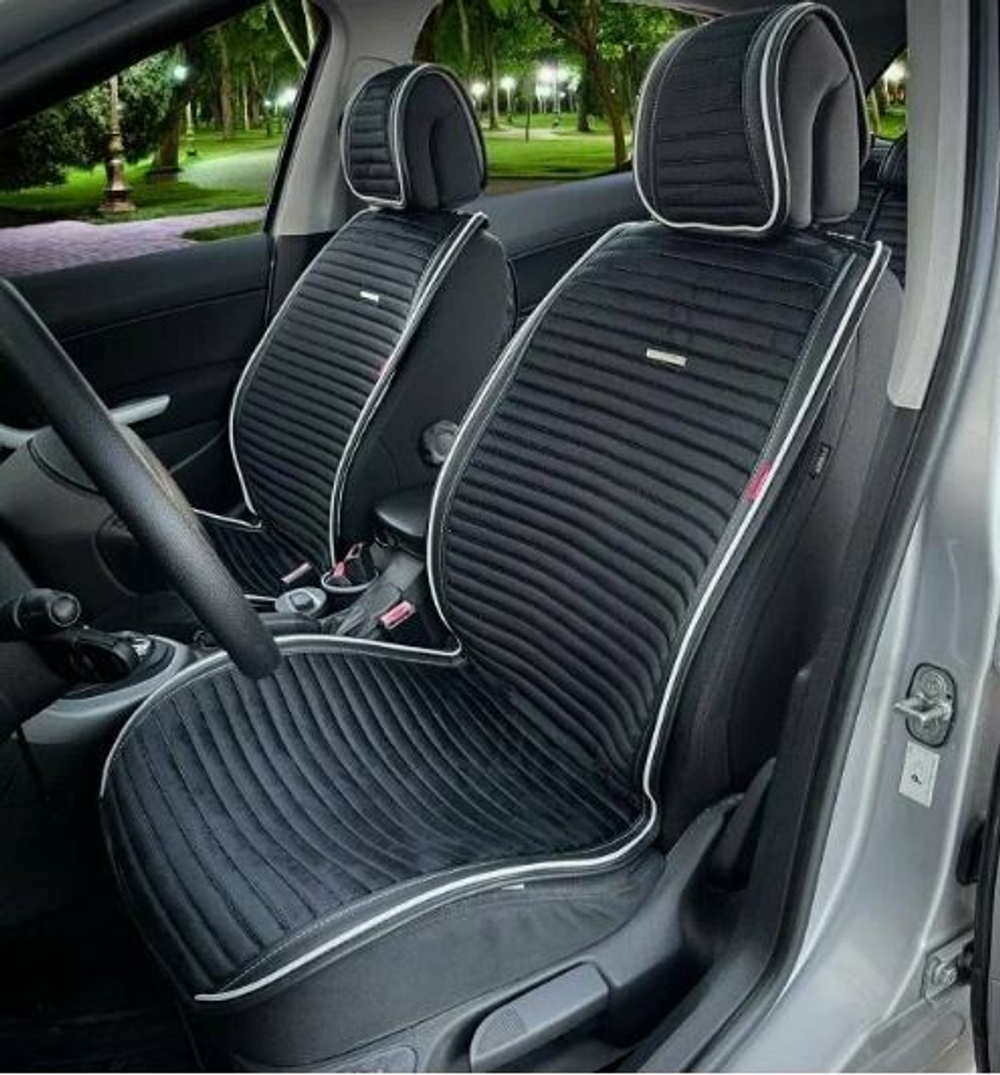 Накидки сидений ПОЛНЫЙ CarFashion (кт) -«MONACO PRO PLUS» 22702 ЛИНИЯ -Эко+Велюр черн/сер/шов сер