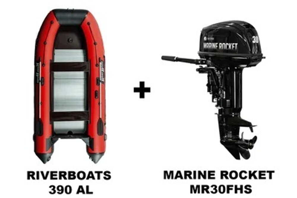 Лодка ПВХ RIVERBOATS 390 AL + 2х-тактный лодочный мотор MARINE ROCKET MR30FHS