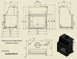 Топка каминная с водяным контуром ZUZIA/PW/19/W (19 кВт)