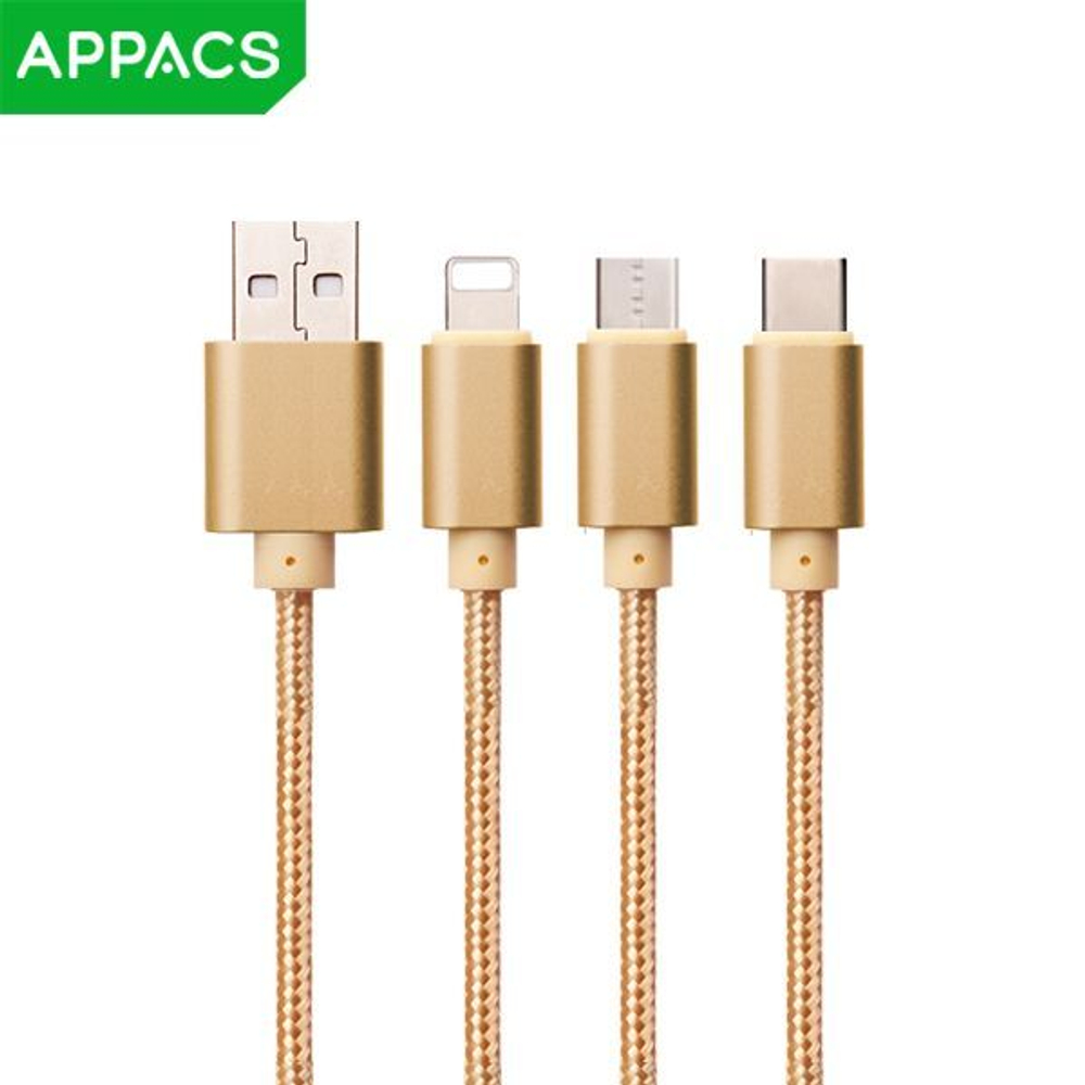 Кабель APPACS AP154, 3в1, microUSB/lightning(iPhone)/Type-C, 5V/3A, 1.2 метра