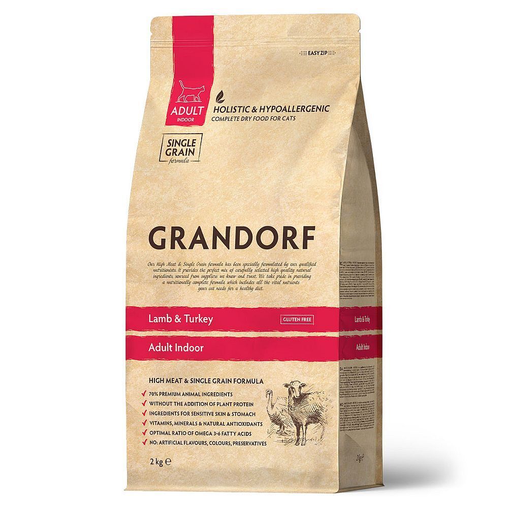 Сухой корм GRANDORF CAT Lamb&Turkey INDOOR для кошек с ягненком и индейкой, Пакет 2 кг Сухой корм GRANDORF CAT Lamb&Turkey INDOOR для кошек с ягненком и индейкой, Пакет 2 кг