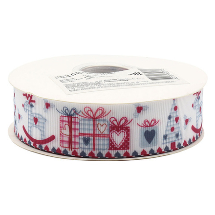 Лента репсовая "Подарки на Рождество", 25мм