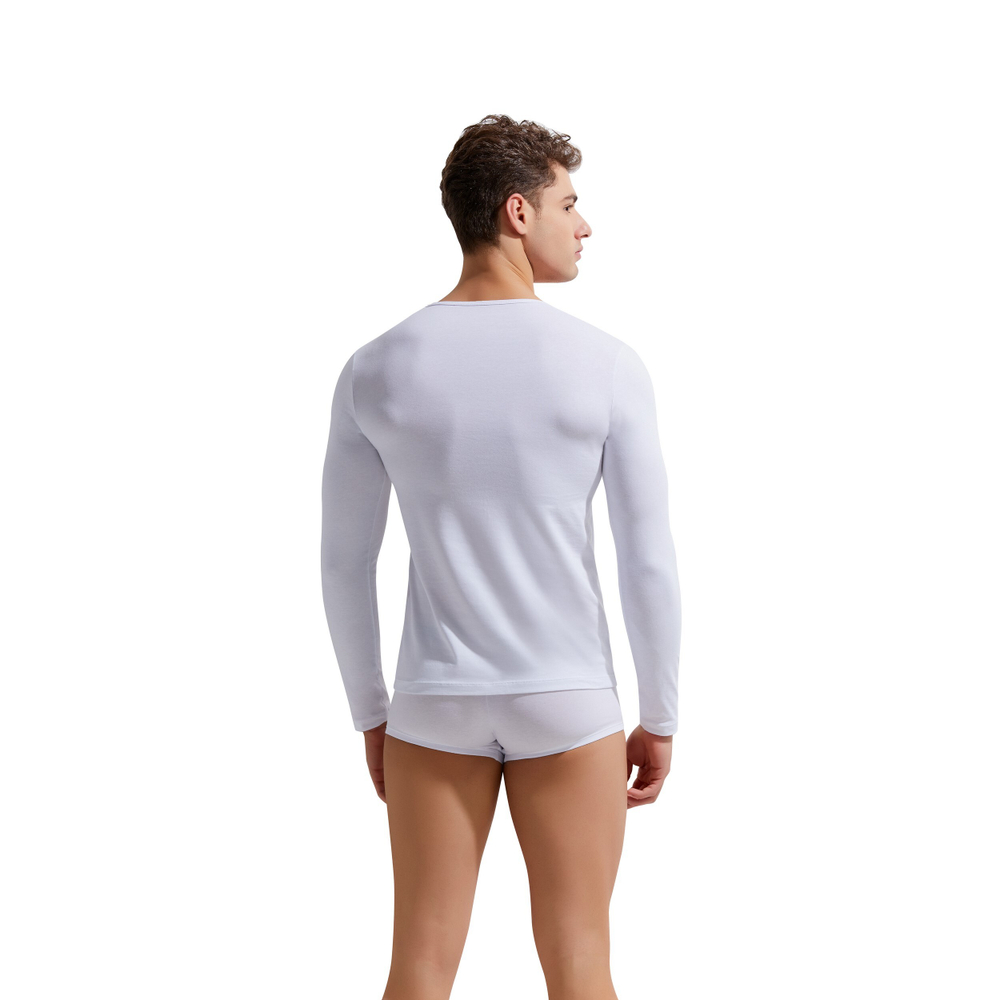 Мужской лонгслив белый с глубоким вырезом GAUVINE 5005