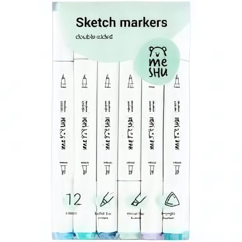 Скейтчмаркеры 12 шт. морские цвета, двусторонние ПВХ-бокс (Meshu)