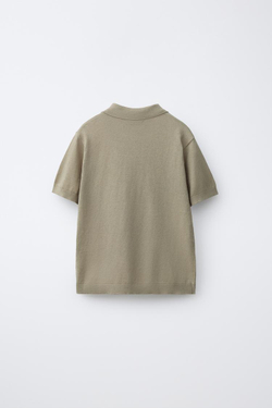 ZARA ПОЛО ИЗ ХЛОПКА И ЛЬНА В ПОЛОСКУ, СВЕТЛЫЙ ХАКИ