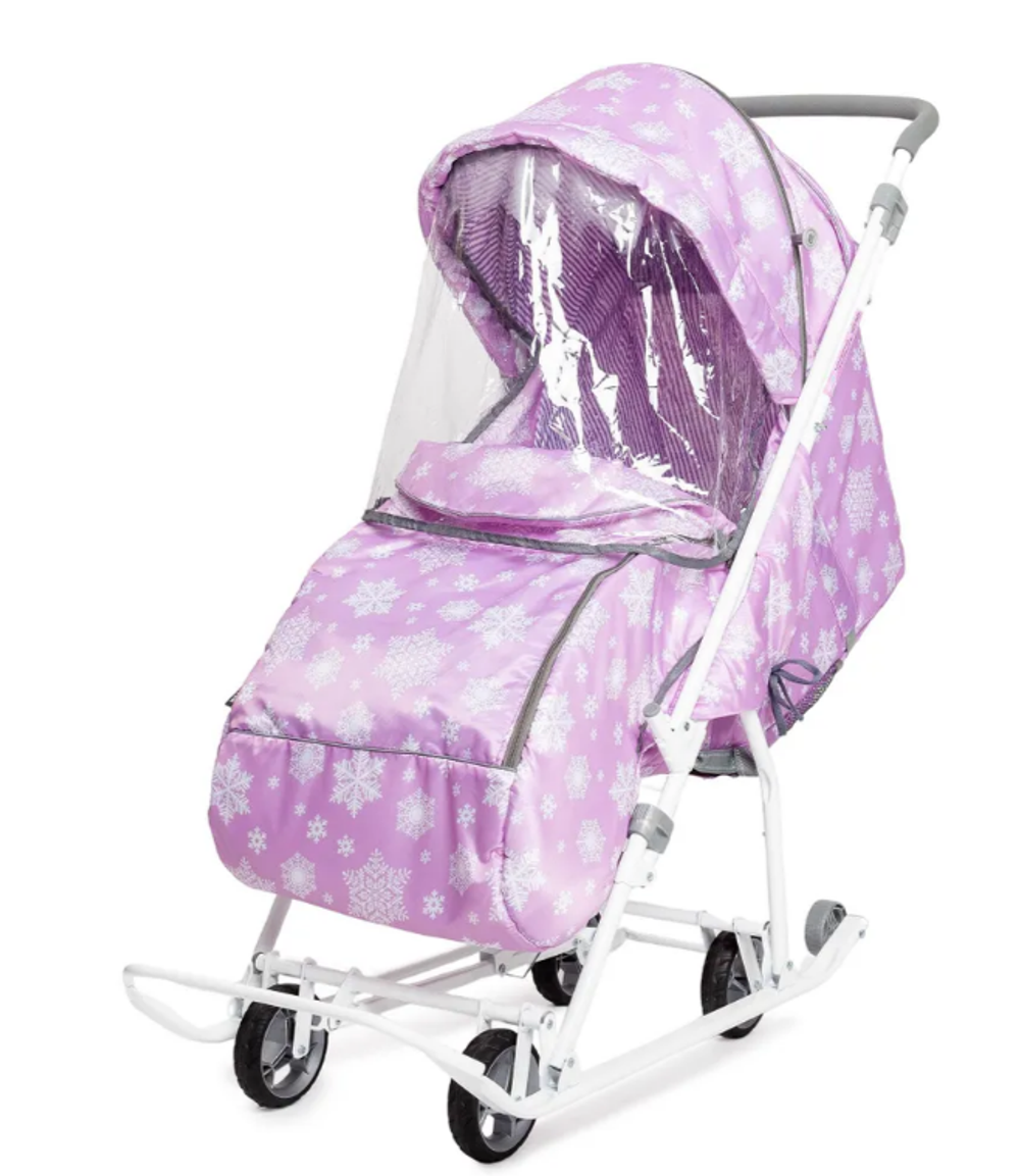 Санки-коляска Наши детки НДТ3-1К/СН со снежинками на сиреневом